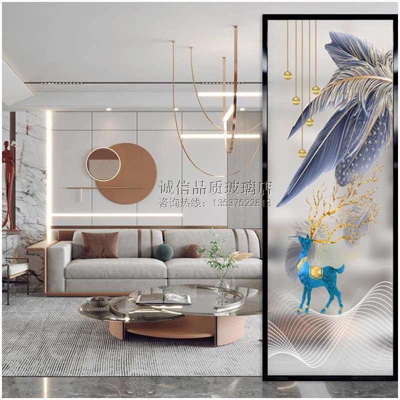Art Glass Custom Corridor Genguan Aisle Screen Partition Frosted Light Transmission Color Painted Steel New Light Lavish Deer