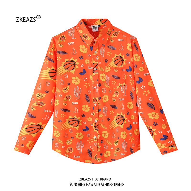 Anti-Wrinkle, No-Iron Floral Shirt with Mexican Cactus Print, Long-Sleeved Men's Southeast Asian Hawaiian Shirt for Beach Vacation