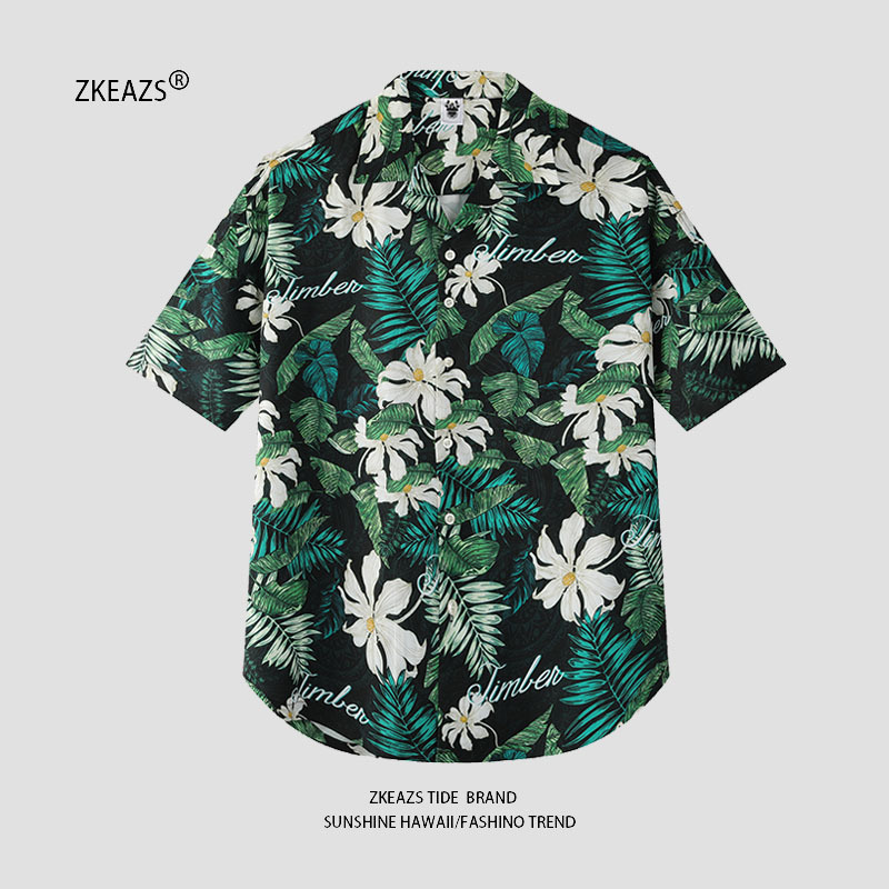 Cuban-Style 80-Count Pure Cotton Hawaiian Short-Sleeved Floral Shirt for Men, Loose Fit, Large Size, Suitable for Thailand, Sanya, Vacation, and Beach Cuban-Style 80-Count Pure Cotton Hawaiian Short-Sleeved Floral Shirt for Men, Loose Fit, Large Size, Suitable for Thailand, Sanya, Vacation, and Beach