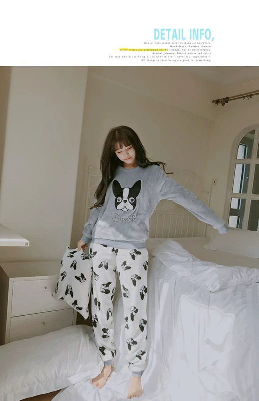 Bộ đồ ngủ nhung mùa đông và mùa đông nhung nữ mùa đông dài tay phiên bản Hàn Quốc của phim hoạt hình flannel dễ thương có thể mặc bên ngoài bộ đồ dịch vụ gia đình