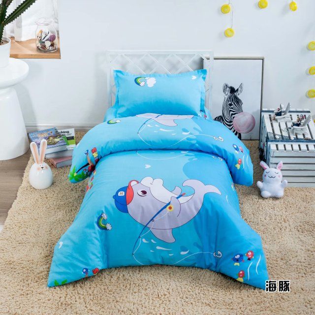All-cotton kindergarten quilt cover three pieces of single piece small quilt cover cartoon pure cotton twill with pull chain can be torn and washed
