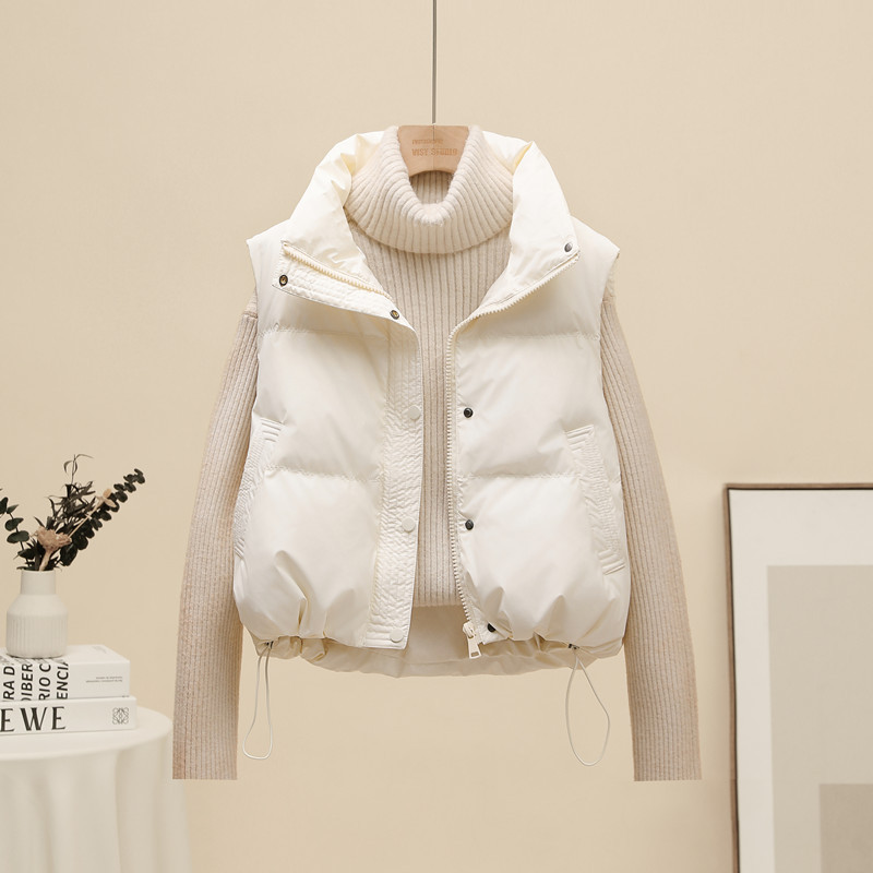 European-Style No-Wash Pu Leather down Vest for Women, Short Style, New Autumn and Winter Model, Petite Size, White Duck down Vest Jacket, Trendy