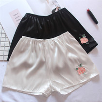 Summer silk pajama pants women anti-light safety pants embroidery loose lace sexy thin bottoming shorts can be worn outside