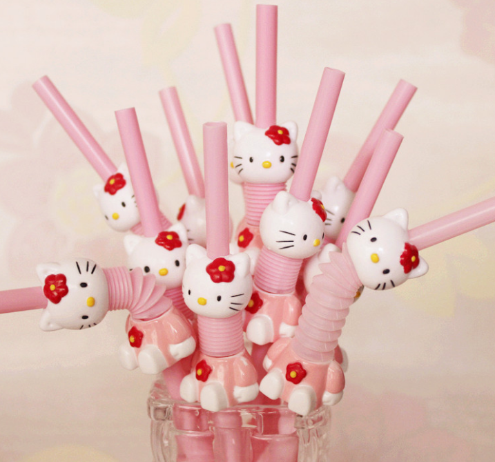 Ultra cute Hello Kitty retractable Bent Cartoon Straw Kt Drink Straws Reusable