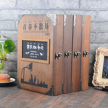 High-end retro wooden box classmate record creative and beautiful loose-leaf graduation album student party guestbook address book