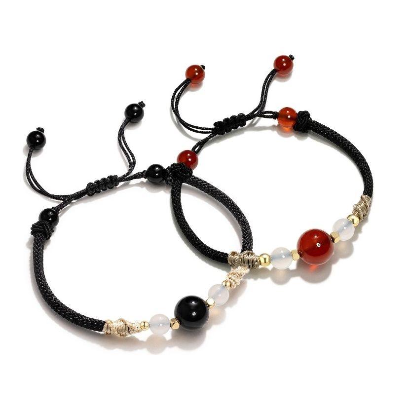 Acacia Bean Couple Bracelet Imitation Red Agate Fortune Bead Bracelet for Men and Women Handmade Braided Rope Simple High-End Chinese Style