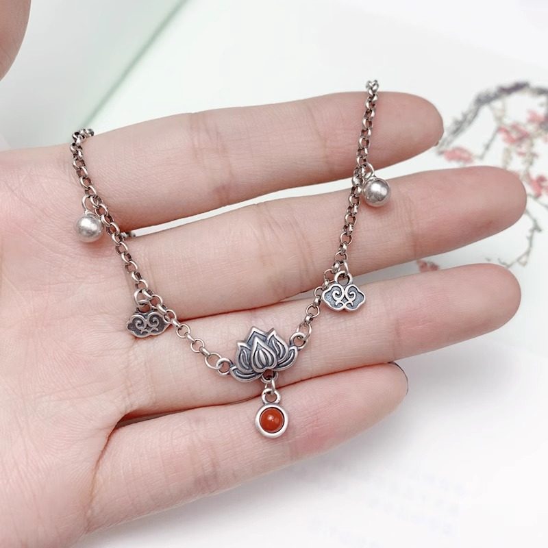 Xiangyun Bell Lotus Anklet for Women, Imitation Southern Red Agate Tassel, Exaggerated Exotic Foot Ring, 2025 New Trendy High-End Style