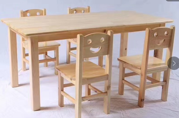 Kindergarten Children's class table and chairs Pro-child Garden Study Table Chair Solid Wood Zhangzi Pine Rubber Wood Rectangular Six Table