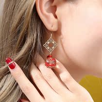 Pure jewelry glaze earrings female long earrings red earrings Gold Gold Palace retro Hanfu accessories simple simple