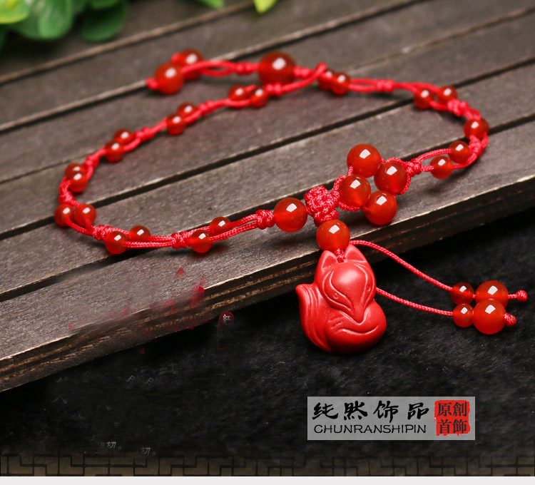 Trang sức hoàn toàn tự nhiên Mã não đỏ cinnabar Con cáo dây đỏ năm nay May mắn chống lại ba nhỏ những mẫu lắc chân đẹp nhất