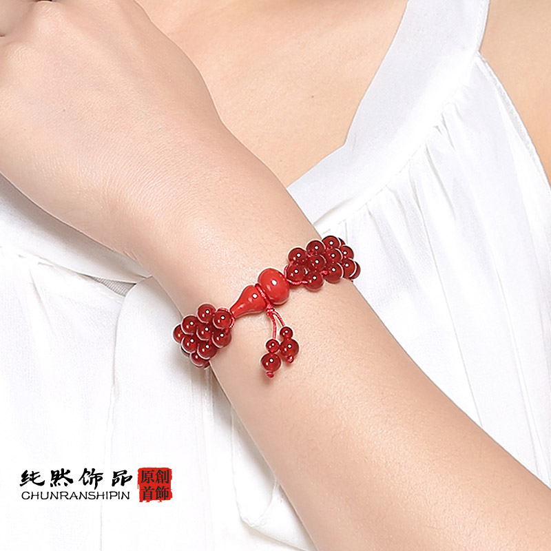Pure ornament natural red agate with sand hyacinth opening and praying for blessed handmade woman can adjust the festive national wind