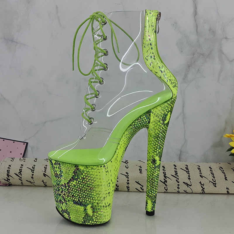 Leecabe hate sky high European and American short boots catwalk model nightclub dancing shoes transparent snake pattern pole dancing women's boots 2B
