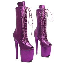 Leecabe European and American new style pole dance crackle pattern 20CM mid-calf high-heeled boots T-stage catwalk womens high-heeled shoes 4B