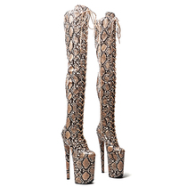 Leecabe – bottes longues au dessus du genou à motif serpent 23CM pour célébrités dinternet bottes de pole dance défilé performance talons hauts 5B nouvelle collection