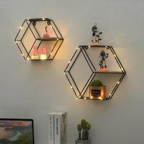 Nordic wind iron metal hexagonal shelf partition wall decoration shelf entrance background wall free of hole