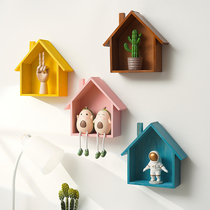Retro nostalgic home wall porch decorations wall hanging solid wood small house decoration rack simple pendant