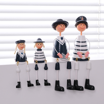 Mediterranean Nordic navy family of four hanging feet doll home decoration living room wine cabinet creative wooden furnishings