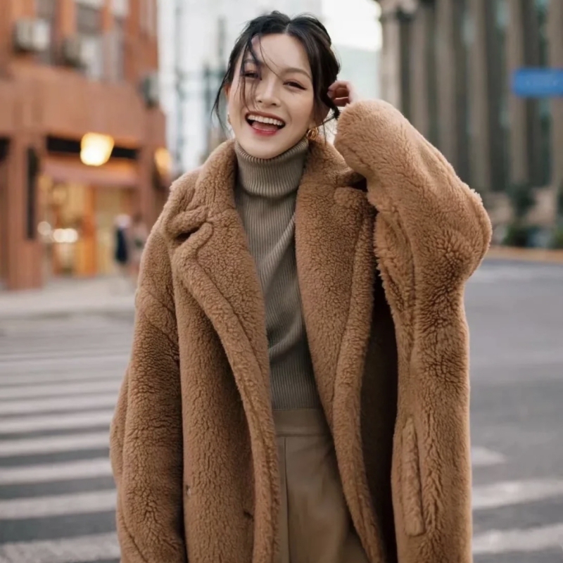 2025 Autumn and Winter New m Brand Cocoon-Shaped Teddy Bear Coat Women's Oversized Alpaca Fur Coat Mid-Length