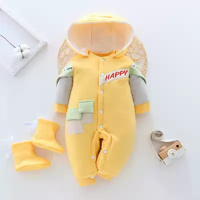 Baby clothing autumn and winter Haiyi pure cotton thickening out children's climbing clothes Baby hooded sleeping bag baby jumpsuit
