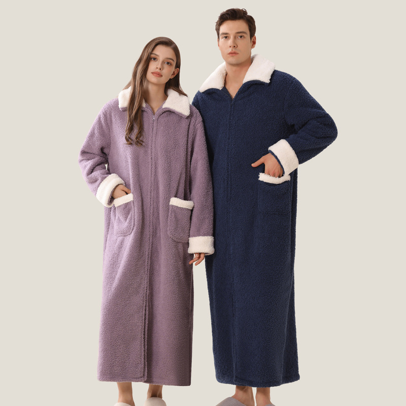 Couple's Pajamas, Winter Women's Coral Velvet Zipper Nightgown, Men's Extra-Long Maternity Plus-Size Home Clothes, Adult Bathing Yukata Couple's Pajamas, Winter Women's Coral Velvet Zipper Nightgown, Men's Extra-Long Maternity Plus-Size Home Clothes, Adult Bathing Yukata