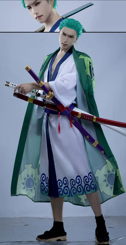 One Piece Wano Zoro cos quần áo Juro yukata kimono phong cách Nhật Bản cosplay giày tóc giả