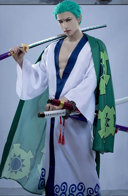 One Piece Wano Zoro cos quần áo Juro yukata kimono phong cách Nhật Bản cosplay giày tóc giả