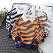Fashion Boy Striped Sweatshirt Spring Han Edition New Tide Turtlenecks Casual Loose Cotton Fake two Long sleeves T-shirts