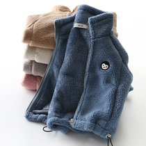 School-of-school boy cashmere jacket thickened with velvety collar zipped open-shirt warm autumn and winter womens fur blouses
