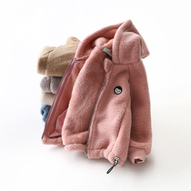 Early Spring School Girl Lamb Suede Jacket Autumn Winter Thickening Tandem Hat Casual Children Warm Plush Blouse Male