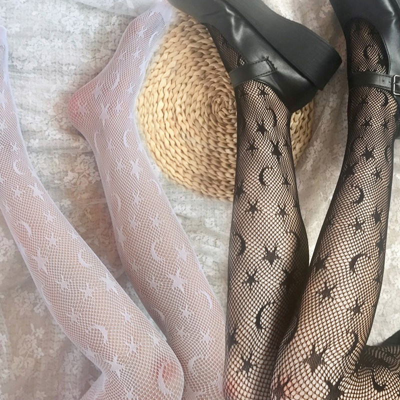 ● Orangutan ● Summer Star and Moon Shine Lolita Fishnet Stockings Paired with Pantyhose Black and White Small Mesh Girly Socks ● Orangutan ● Summer Star and Moon Shine Lolita Fishnet Stockings Paired with Pantyhose Black and White Small Mesh Girly Socks