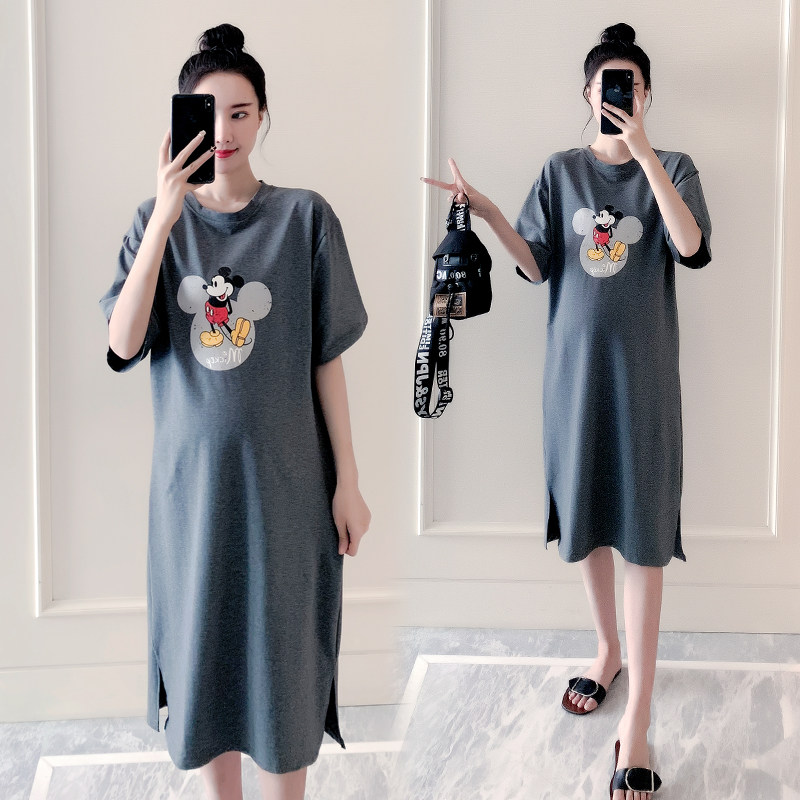 Maternity summer clothes large size t-shirt dress long dress 2021 summer fashion models printed loose maternity dress summer