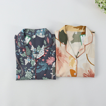 Womens smooth cotton cotton silk long-sleeved trousers thin pajamas home clothes set spring and summer air-conditioned clothing