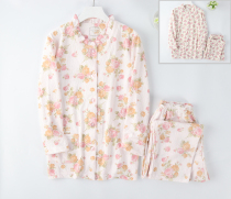 Foreign trade lady knitted cotton elegant flower long sleeve trousers pajamas home clothing set Spring and Autumn start