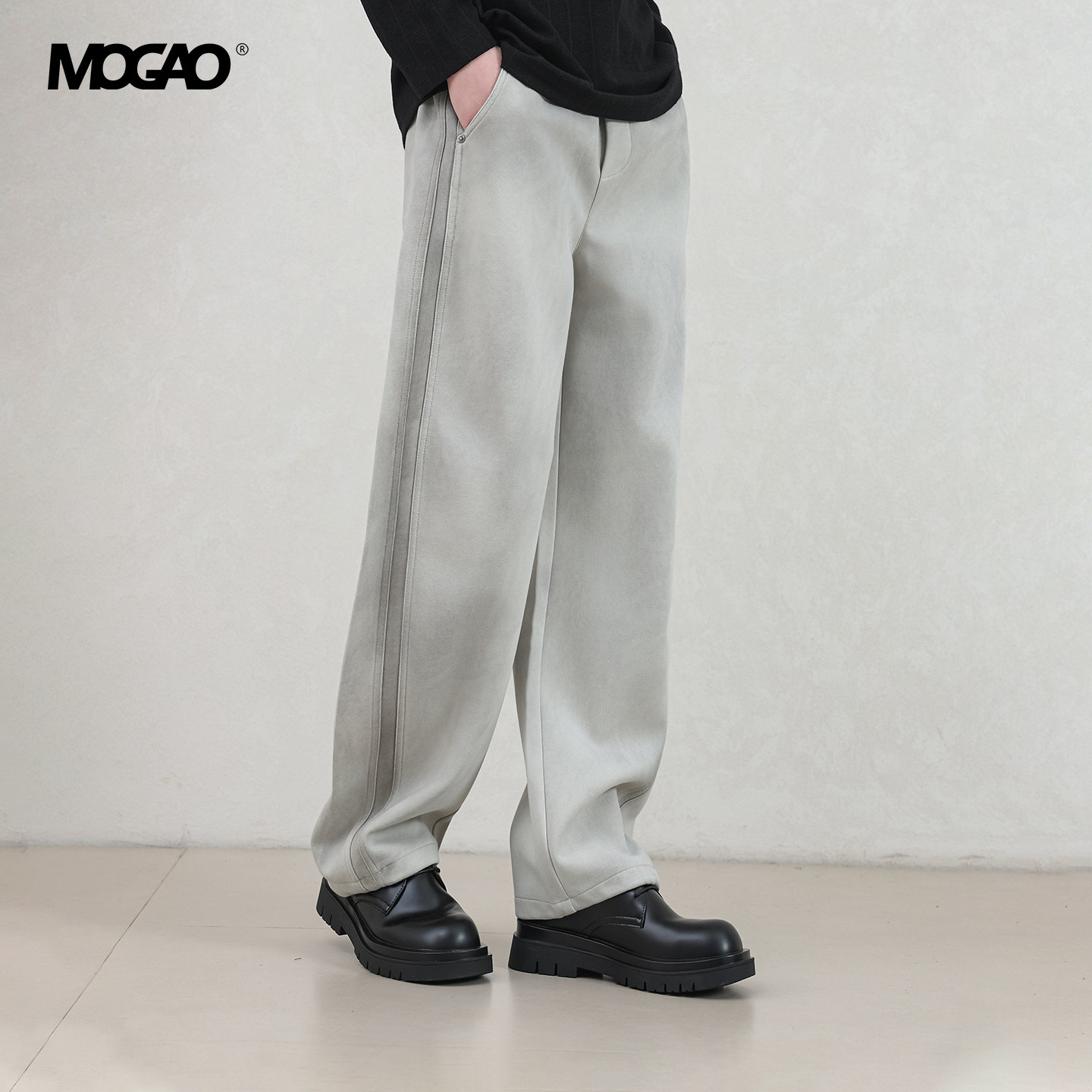 Mogo メンズ 2026年春 アメリカン トレンディ ブランド ハイエンド カジュアル パンツ ゆったりフィット 万能 伸縮性ウエスト ドローストリング ストレートレッグ パンツ
