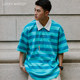 LUCKYMOOD retro color block striped Polo shirt men's short-sleeved summer pullover