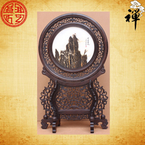 Natural marble painting Danxia Wonders King Kong solid wood seat screen table screen home office decoration