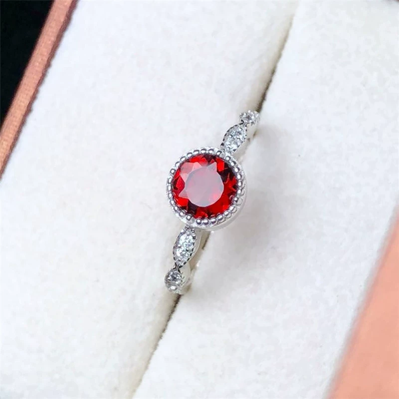 Ngọc hồng lựu tự nhiên nhẫn đá quý ruby ​​màu bạc 925 nhẫn mạ vàng thời trang mới và tinh tế - Nhẫn