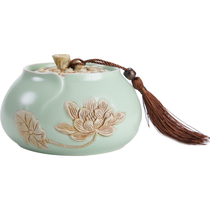 Ru kiln celadon Gye kiln tea pot ceramic sealing tank large coarse pottery storage tank Puer tea large code tea tank