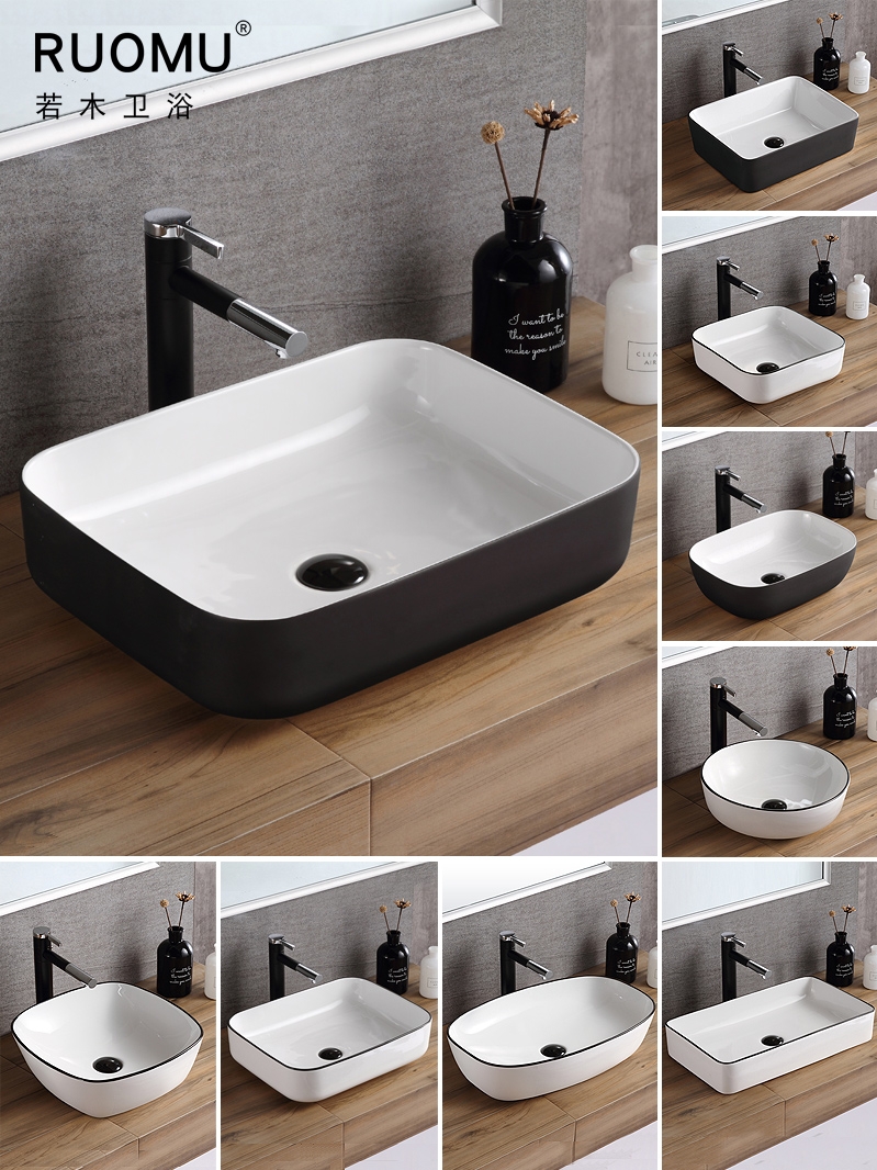 Nordic table basin Wash basin Wash basin Ceramic basin Household powder room Wash art basin Pool Simple black and white