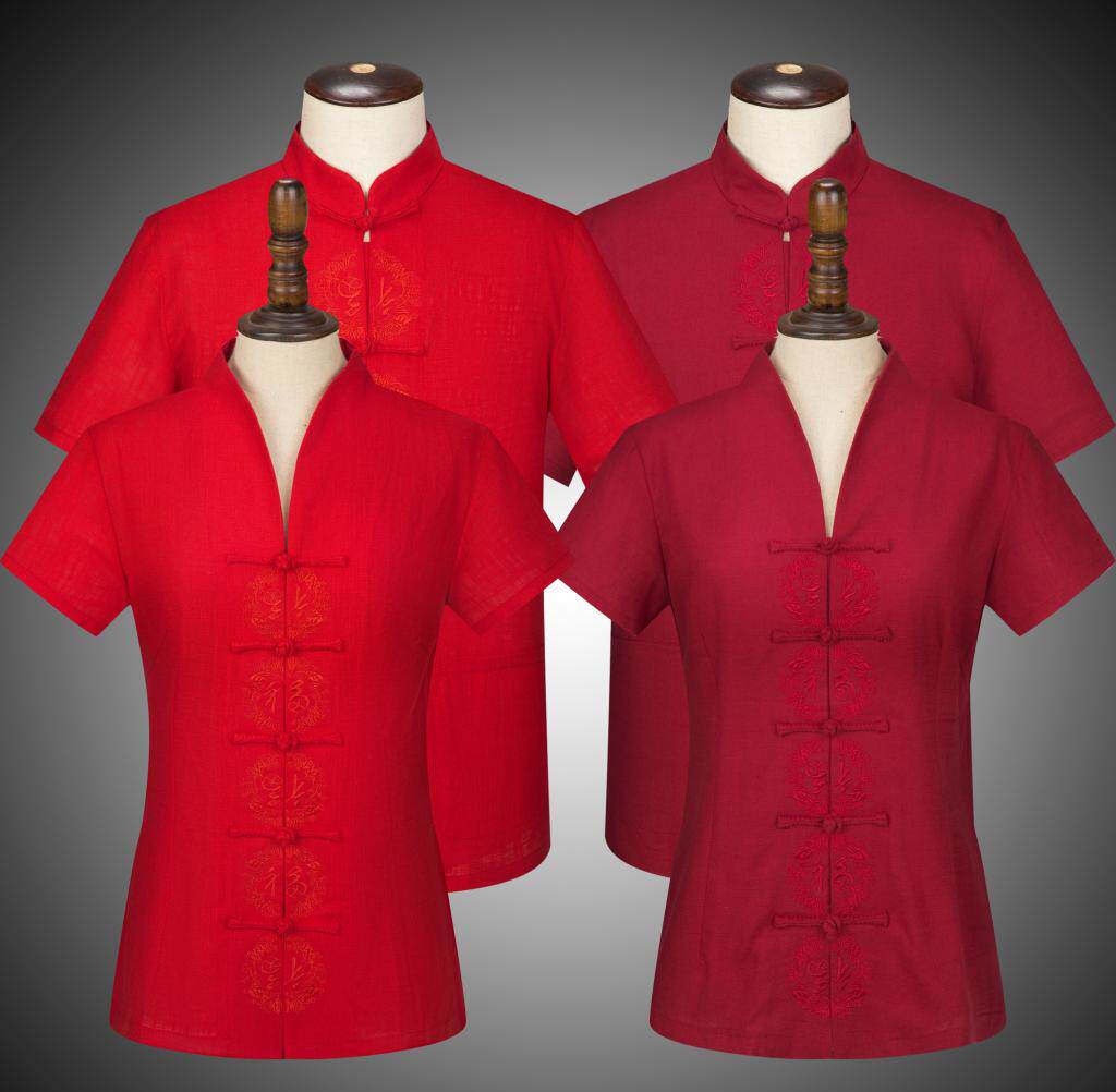 中老年女士夏装短袖上衣情侣唐装外套老年人中式爸妈生日金婚寿宴