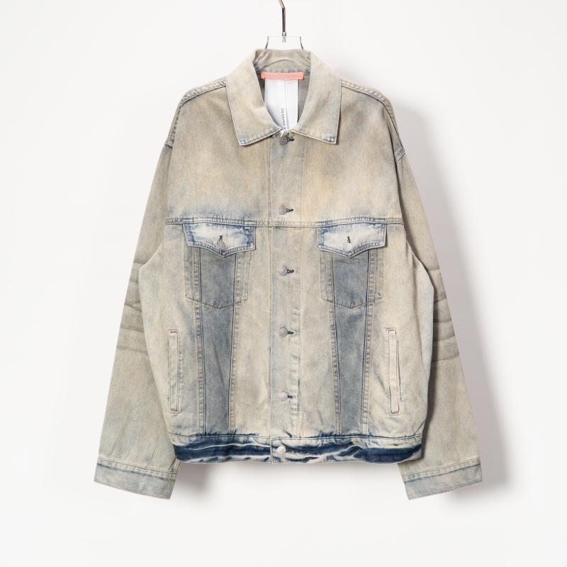 Store Transformation Special Clearance: Loose Fit Ac Washed Whiskered Distressed Denim Jacket Trendy