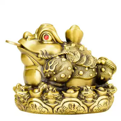 Pure copper lucky gold toad ornaments open three-legged toad large three-legged golden cicada shop ornaments desktop products