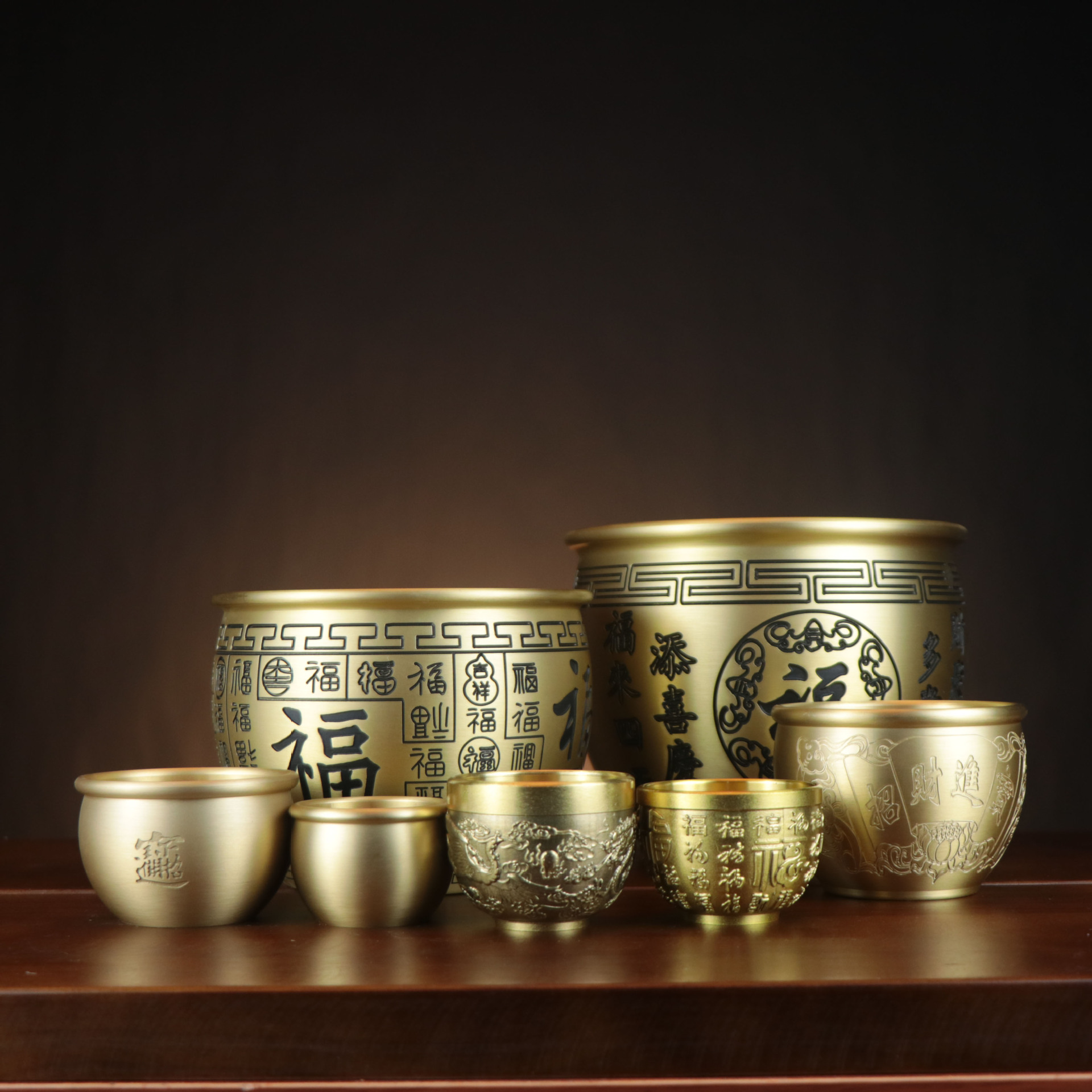 黄铜米缸百福聚聚宝盆摆件办公室礼品玄关工艺品装饰品大号西北角