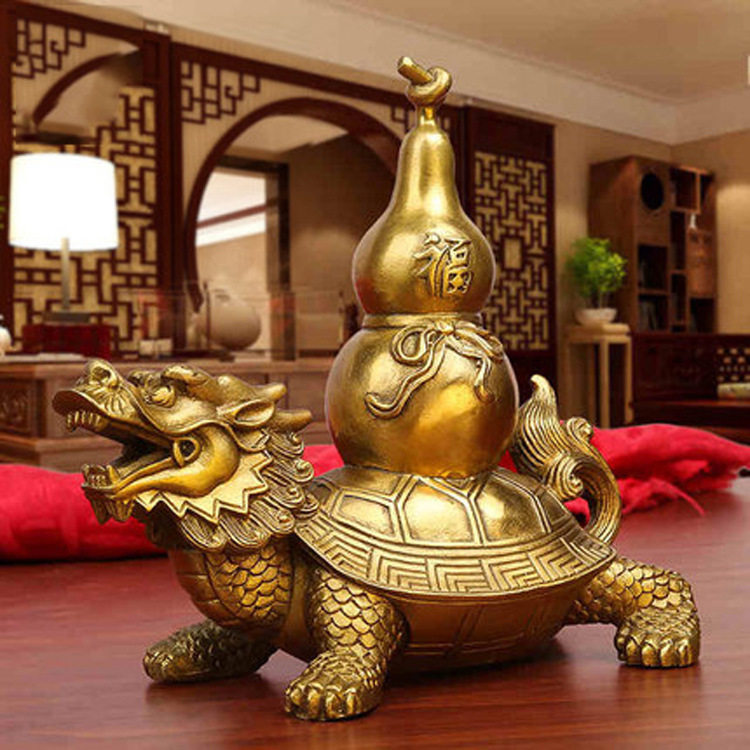 Copper dragon turtle ornament pure copper gourd home decoration dragon turtle gourd large small ornament room simple animal Chinese style