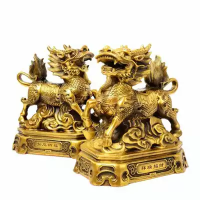 Seiko pure copper unicorn ornaments a pair of large lucky and safe living room bedroom office home feng Shui decoration