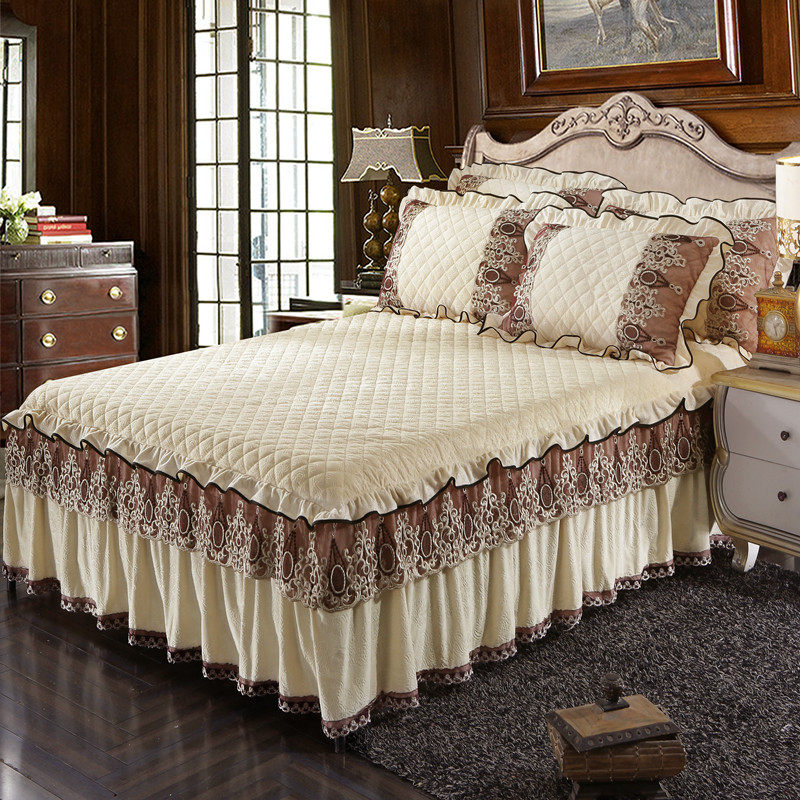 New European style crystal velvet padded quilted bed skirt bed cover Solid color 1 5m1 8m bed cover skirt dust cover