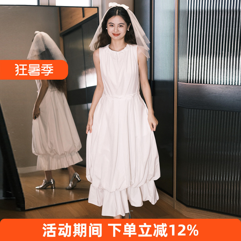 Wedding Registration Light Wedding Dress 2026 New Style Petite Bride White Engagement Casual Sleeveless Puff Dress for Women