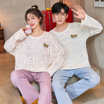 Spring and autumn Korean cute cotton couple pajamas womens autumn models can wear long-sleeved mens home clothes set autumn and winter