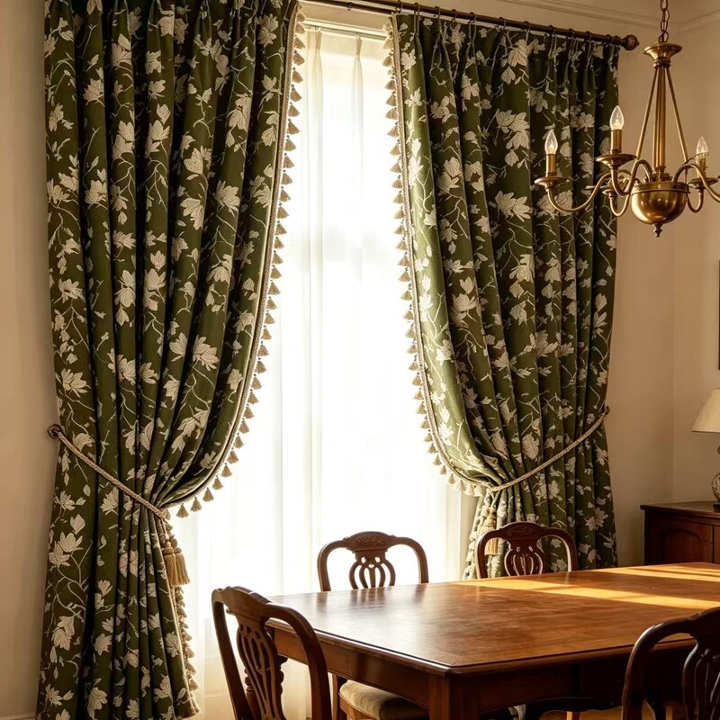French-Style Vintage Green Begonia Chenille Jacquard New 2026 High-End Floral Blackout Curtains