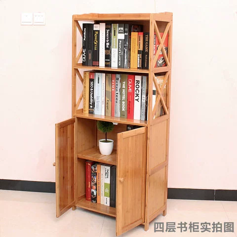 Bamboo tủ sách tủ sách với cửa tủ sách kệ tủ sách với ngăn kéo tủ khóa học linh hoạt vào lò vi sóng giá lò - Buồng tủ quần áo vải